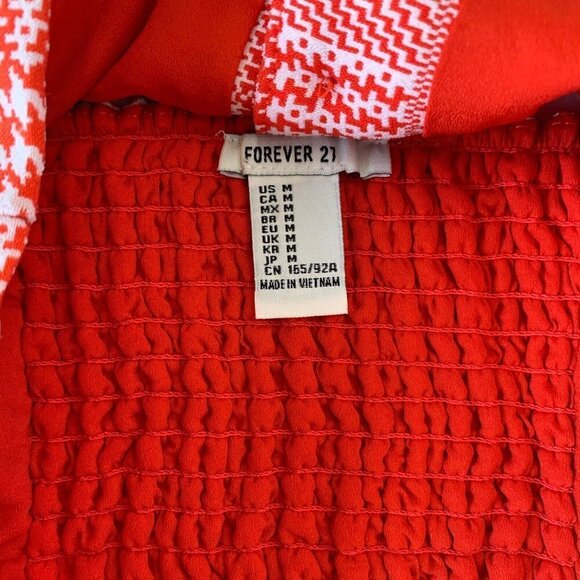 Forever 21 Medium Crop Tank Top Red Orange White Geometric Adjustable Straps - Picture 7 of 8